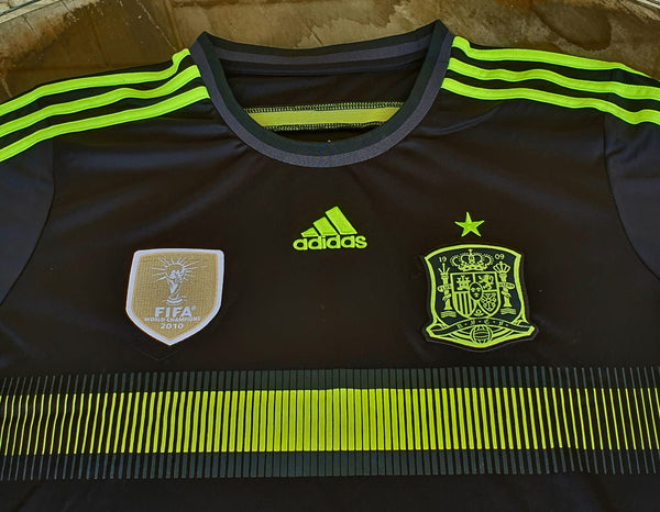 Adidas 2010 World Cup Spanish National Team Away Jersey Black and Neon  Yellow
